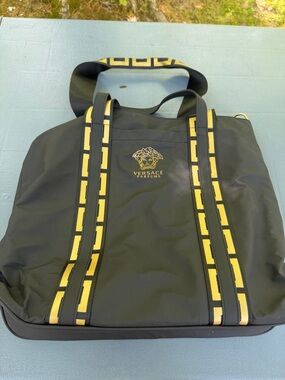 Versace Parfums Black Messenger Bag with Yellow Accents